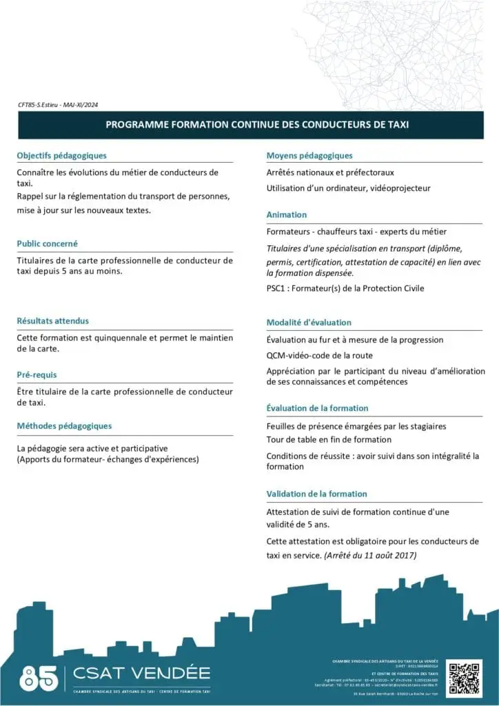 PROGRAMME FORMATION CONTINUE DES CONDUCTEURS DE TAXI 2025 p1