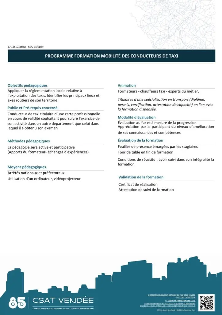 formation mobilité taxis Vendée Csat85 2025 page 1